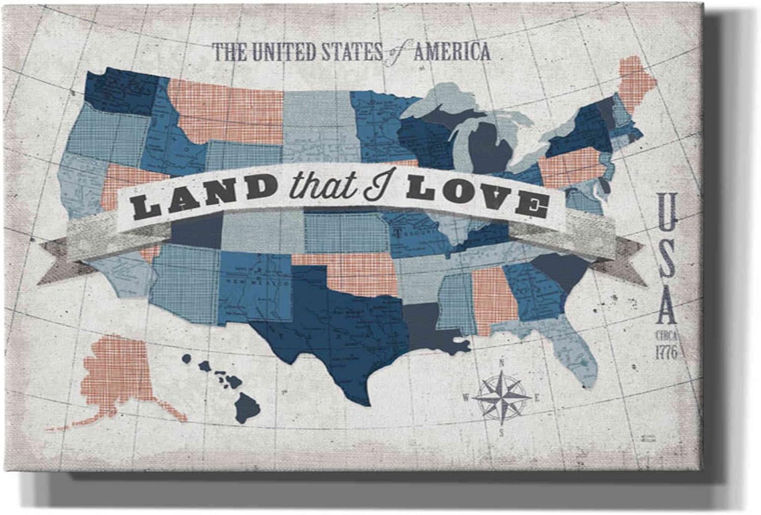 Epic Graffiti 'USA Modern Vintage Blue Grey Red with Words' by Michael Mullan, Canvas Wall Art, 18"x12"