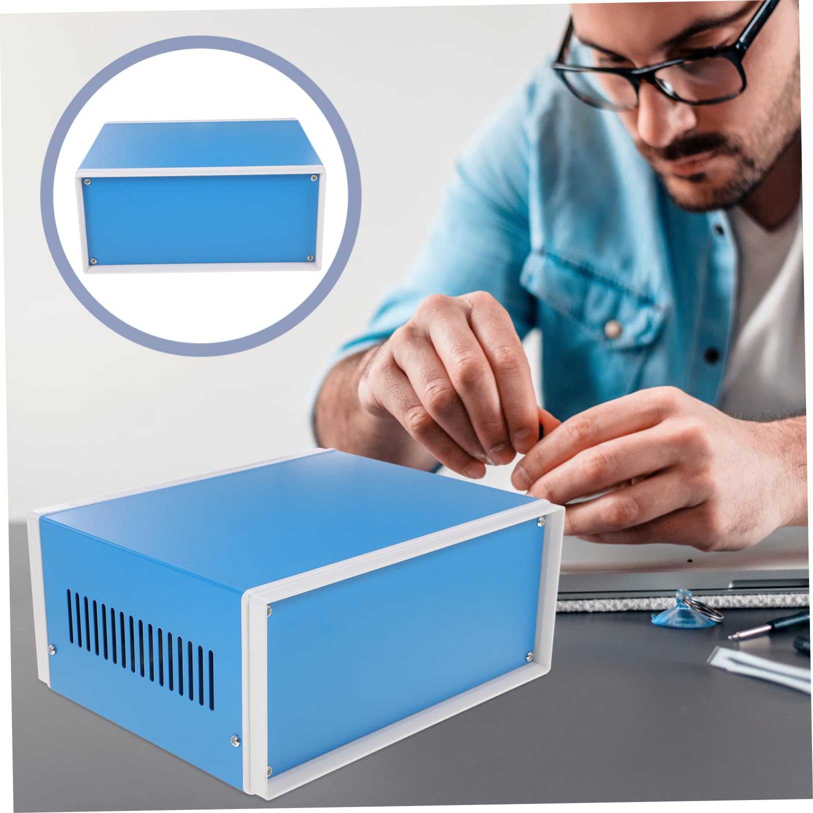 WOONEKY Caja Metálica Material Metal 4 Patas para Proyectos Electrónicos Protección Continua y Fácil Instalación Adecuado para Estaciones de Metro y Aeropuertos