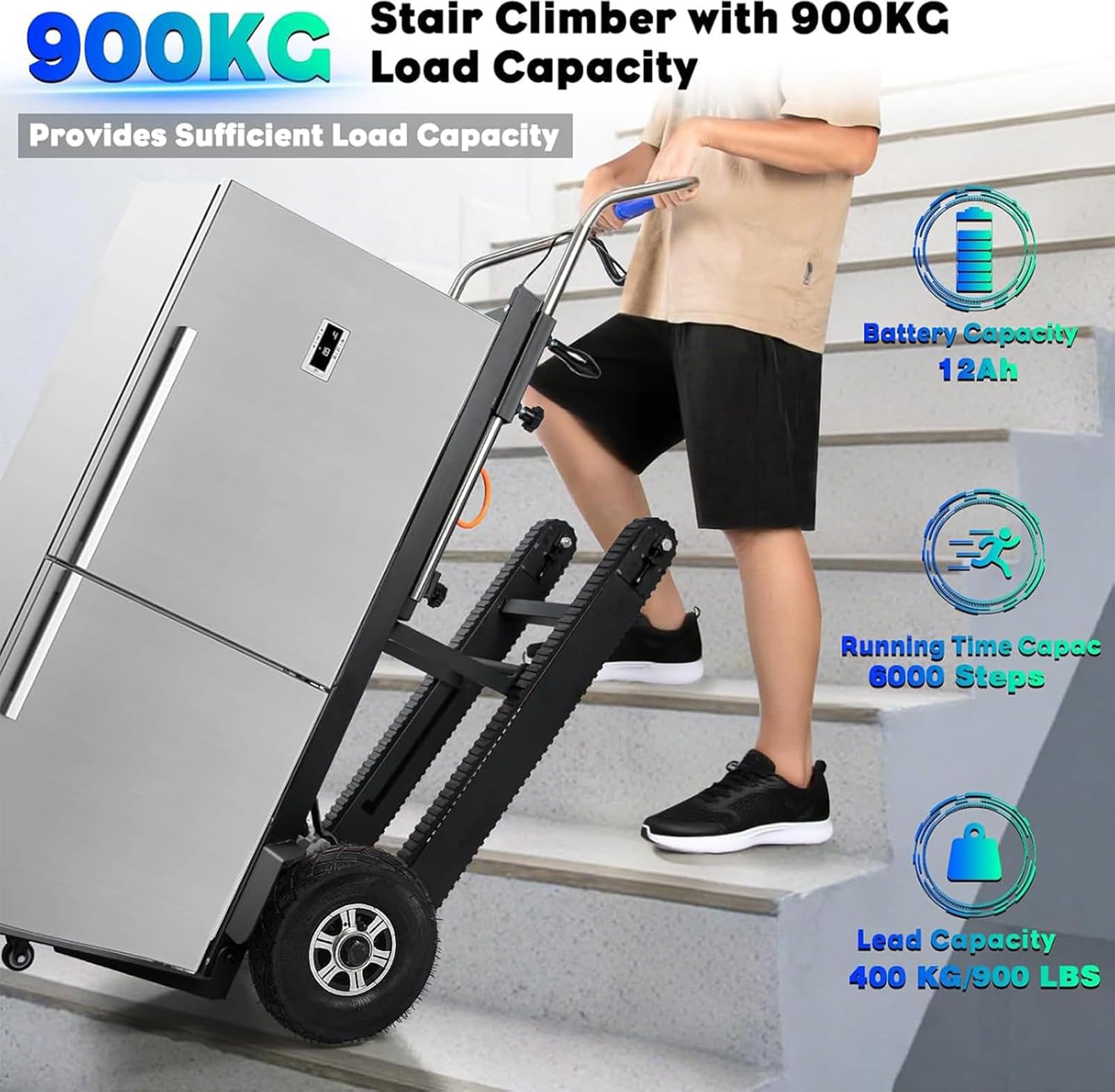 Carro Eléctrico para Subir Escaleras Duradero Carros para Subir Escaleras con Carga Carretilla para Subir Escaleras Eléctrica Portátil Mover Muebles Equipos Pesados,03