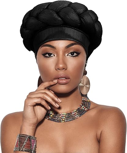 Miniatura 5 de 6 piezas de turbante africano para mujeres negras, gorro trenzado elástico, turbante trenzado