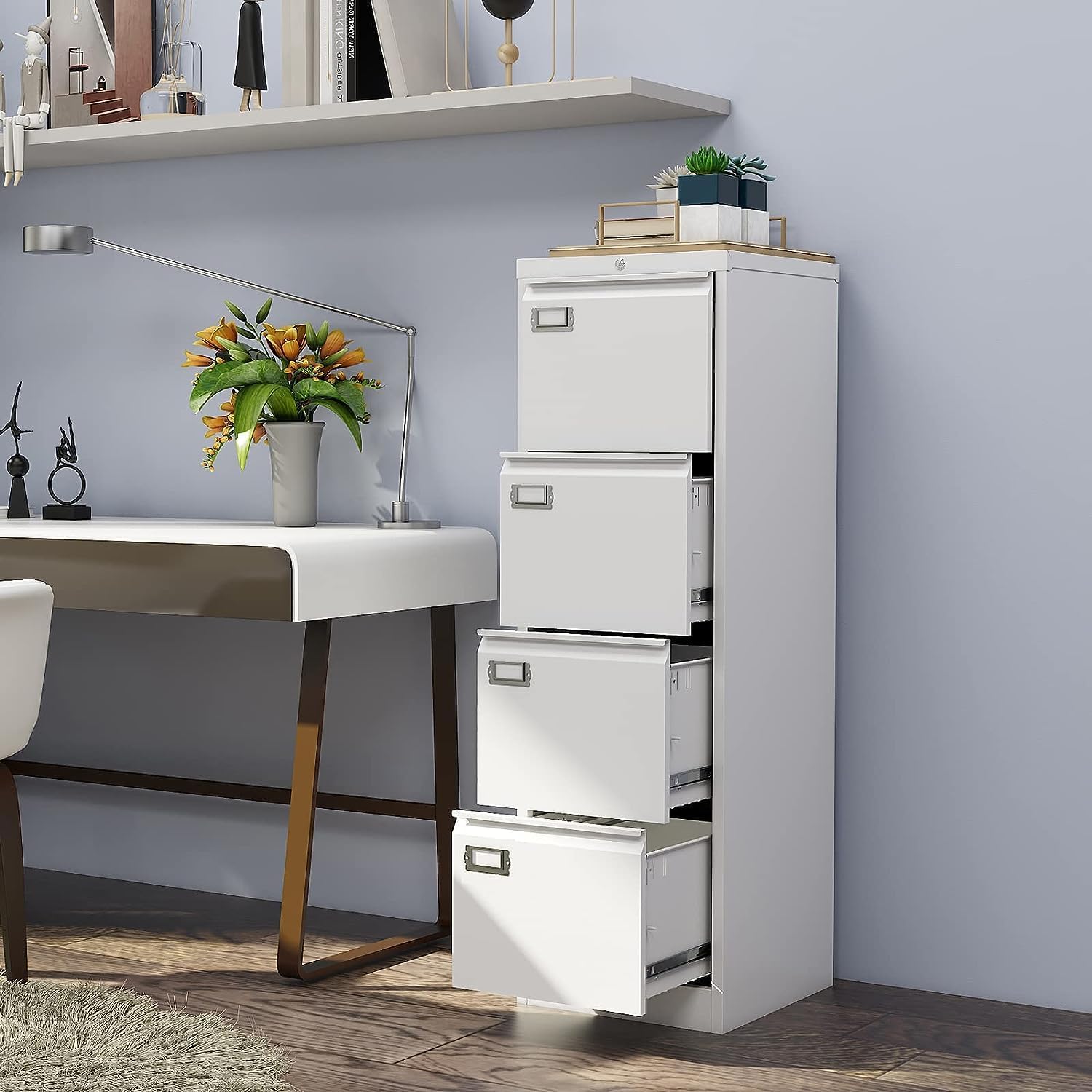 Sightlife Hängeregisterschrank, Aktenschrank Abschließbar mit 4 Schubladen Büroschrank Schubladenschrank Metallschrank Ordnerschrank Stahlschrank Nicht für DIN A4