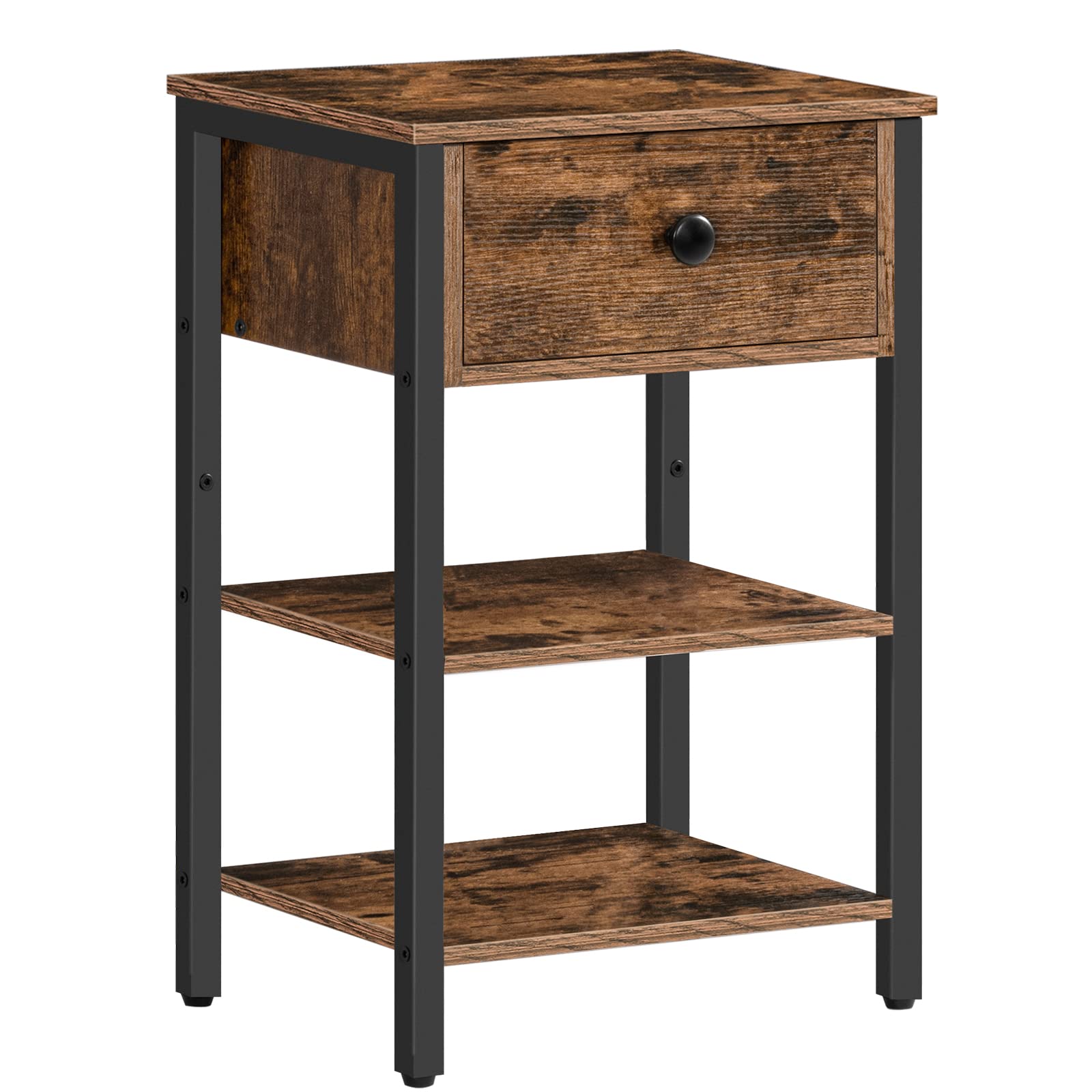 Photo 1 of ALLOSWELL Night Table, Slim Side Table, 3-Tier Nightstand, Rustic Brown ETHR5501 10.6"D x 14.6"W x 19.9"H