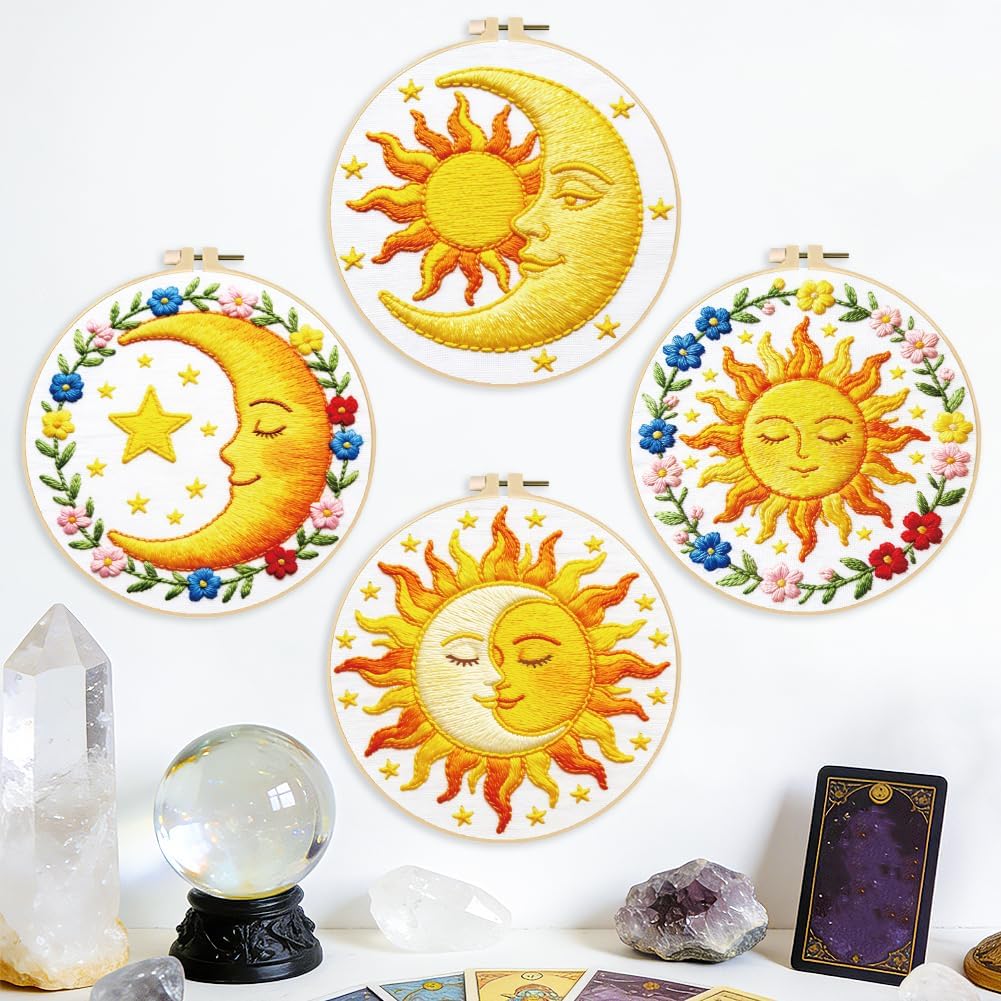  4Pcs Embroidery Kit for Beginners Adults, Boho Sun Moon Needlepoint Kits for Adults, Cross Stitch Kits, Embroidery Starter Kit for Home Decor and DIY Craft Projects, Craft Gift for Women thumbnail