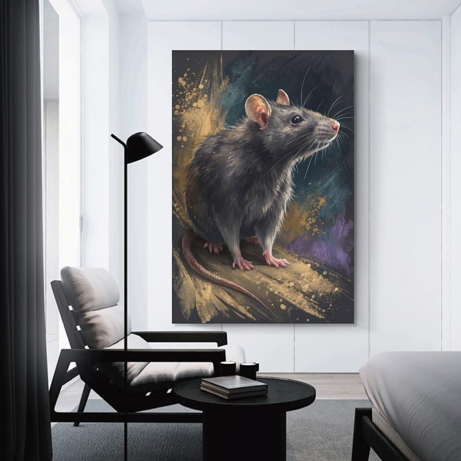 Junmoney Detailed Painting of A Rat Canvas Wall Decor, 20x30inch(50x75cm), for Gallery Wall Decor And Room Displays, Wall Decor Suited to Curated Displays