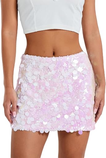 Womens Y2k Sparkly Sequin Mini Skirt High Waist Glitter Dance Skirt Bodycon Shiny Rave Party Costume
