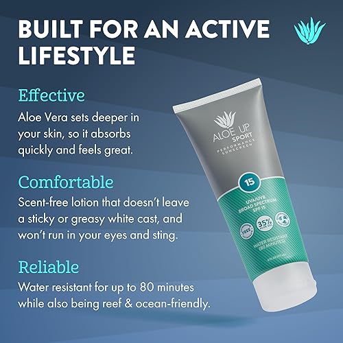 Miniatura 2 de Aloe Up SPF 15 Sport Sunscreen Lotion - Broad Spectrum UVAUVB High SPF Sunscreen, Reef Friendly Sunscreen for Body & Face - Waterproof Vacation
