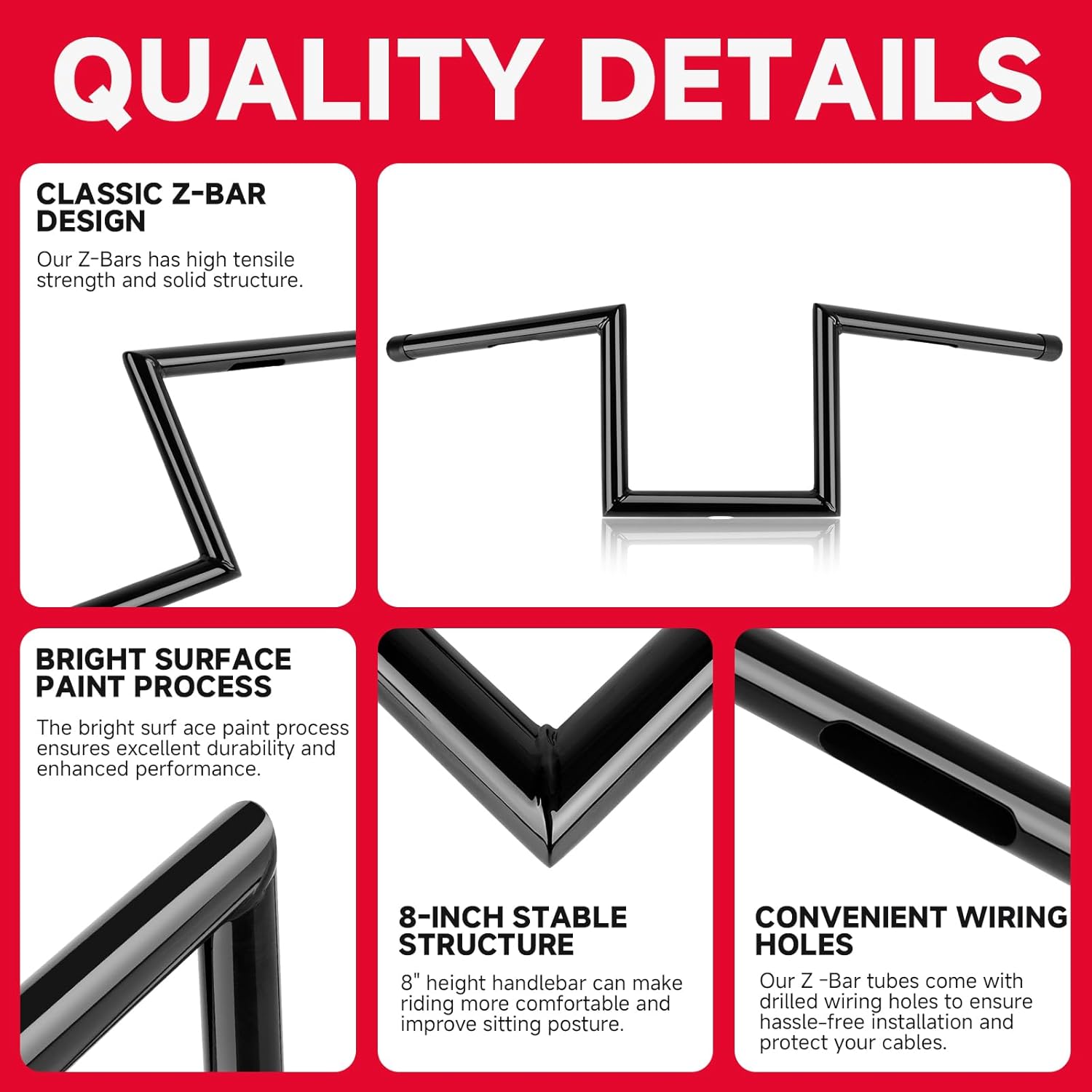 DREAMIZER 1 inch Motorcycle Handlebars 8" Rise 25mm Ape Hanger Z-Bars Compatible With Harley Sportster Softail Dyna Yamaha Suzuki Kawasaki Chopper Cruisers Bobber Cafe Racer custom Bike 1982-Up