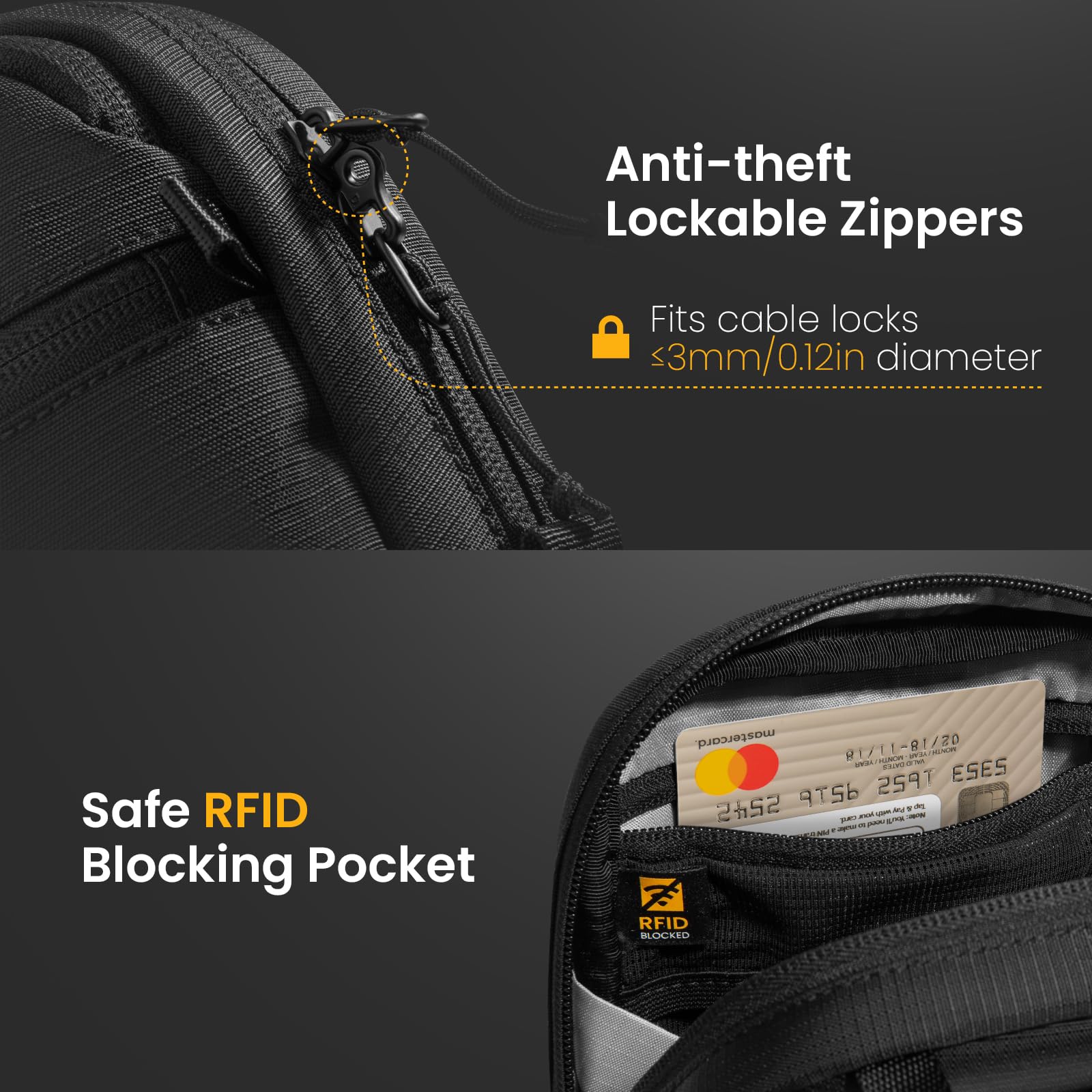 tomtoc Saszetka na Ramię/Szyldzik Podróżny z Blokadą RFID | Antykradzieżowa, Lekka | Na paszport, telefon i małe przedmioty jak Osmo Pocket 3 | Organizer