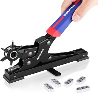WORKPRO Desktop Leather Hole Punch Set, Rotary Belt Hole Puncher, 6 Punch Sizes, Heavy Duty Leather Hole Punch Tool for Belts, Dog Collars, Watch Band, Saddles, Shoes, Home DIY