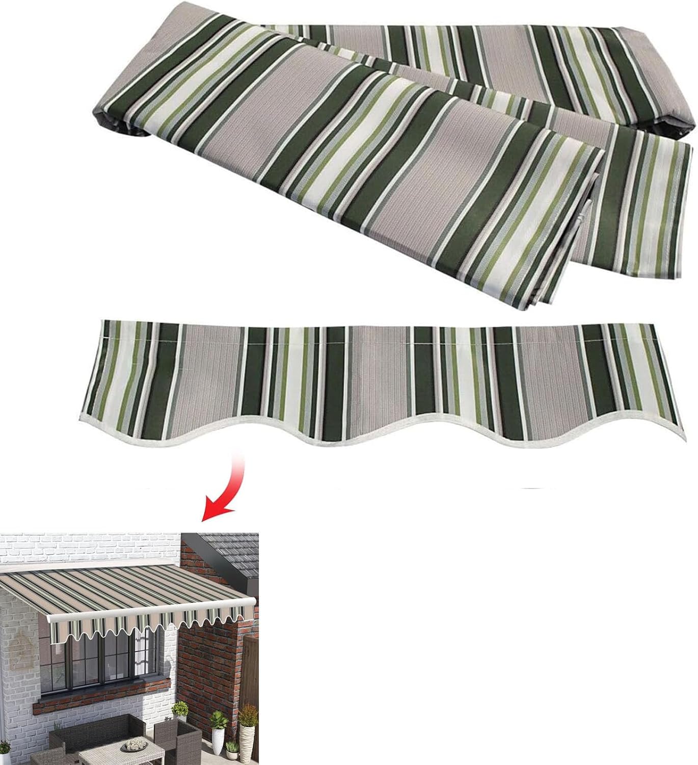 Retractable Patio Awning Replacement Fabric (Without Frame) 100% 280g Ployester Window Door Sunshade Shelter Canvas with Valance for Yard, Deck, Balcony(Size:9.8x8.2ft,Color:Multi Stripe)