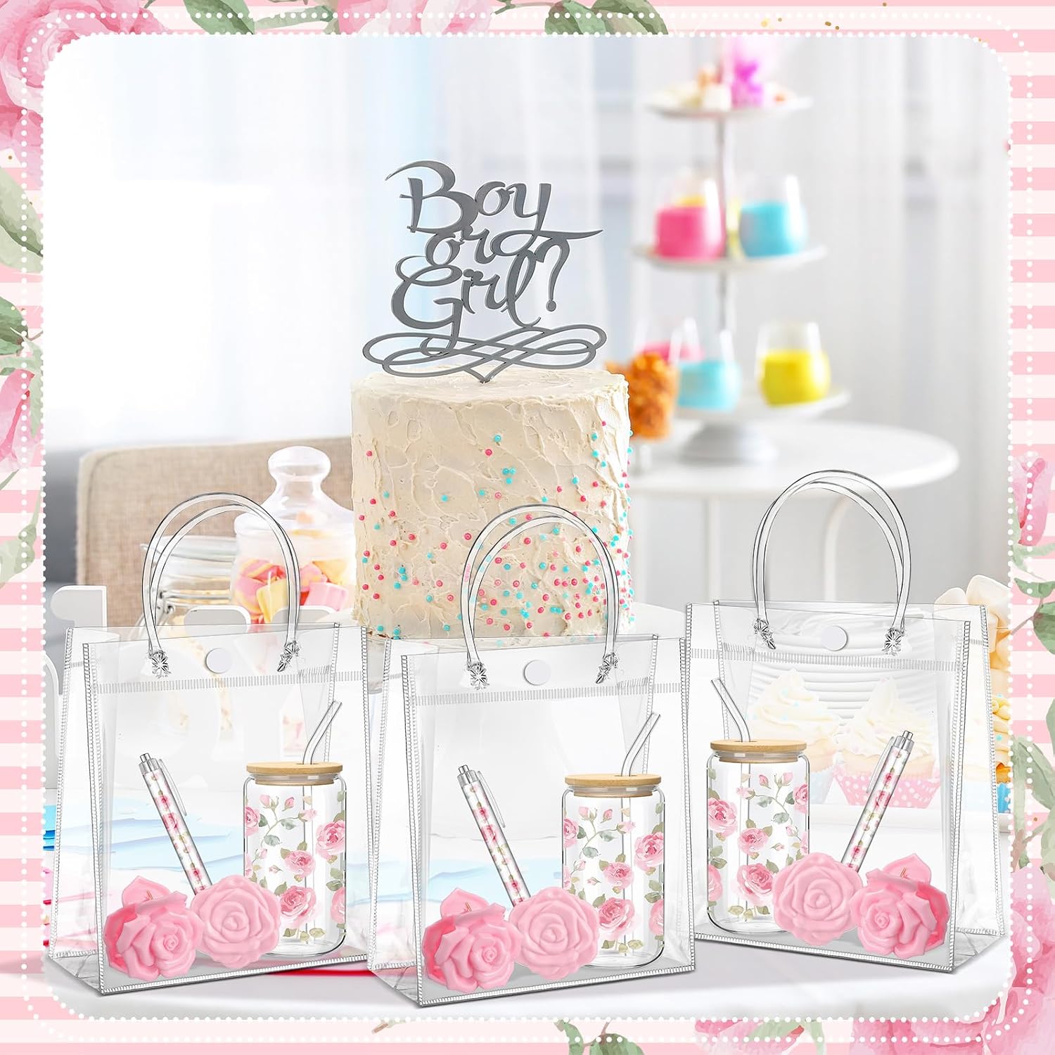 Daifunli 6 Set Pink Flower Floral Baby Shower Prize Gift for Winner Guest