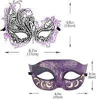 Vista 120 de IETANG - Antifaces venecianos para parejas, baile de máscaras, accesorios de disfraz o fiesta, 1 par Negro