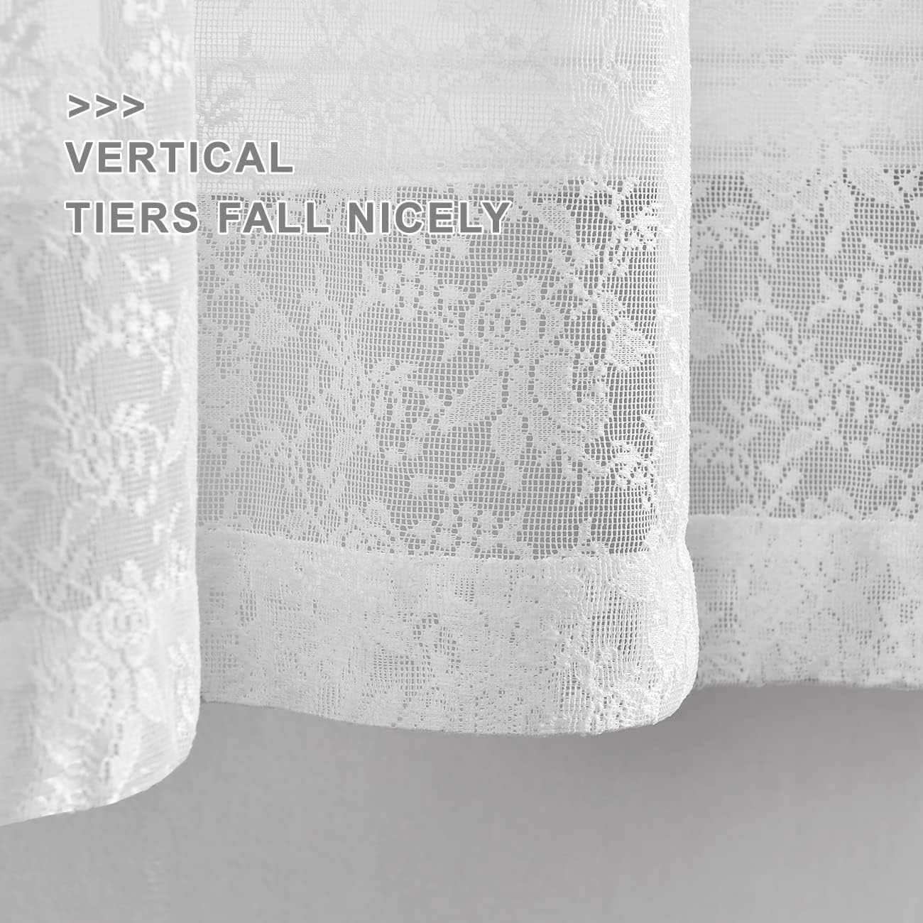 FINECITY White Lace Kitchen Curtains for Window W25 x L36 Inch, 2 Panels