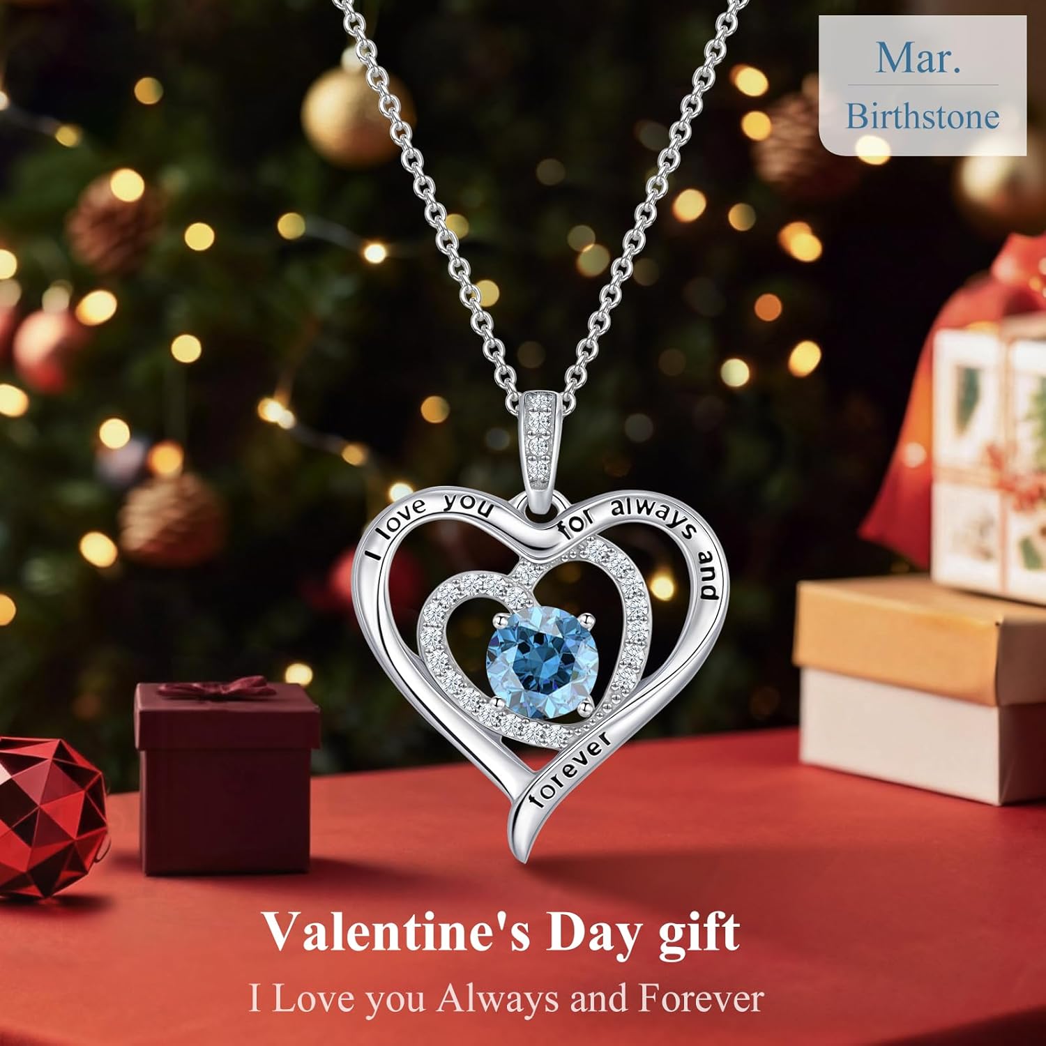 S925 Sterling Silver Necklace for Women, Valentines Day Gifts for Her, Love Heart Birthstone Necklaces for Women, Wife Jewelry, Mom Birthday Valentines Mothers Day Gifts, Girlfriend Necklaces, Daughter Heart Jewel, Anniversary for Her - Image 3