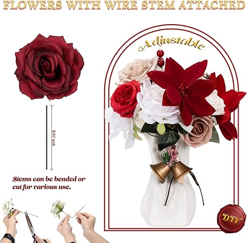 Miniatura 6 de YZXZM Caja combinada de flores artificiales, mezcla de flores de espuma de seda falsa con tallo de alambre, ramo de novia de boda, fiesta de