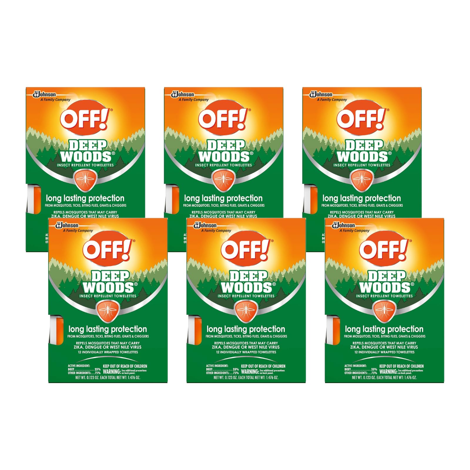 OFF! Deep Woods Insect Repellent Towelettes, 12 Count (Pack of 6)