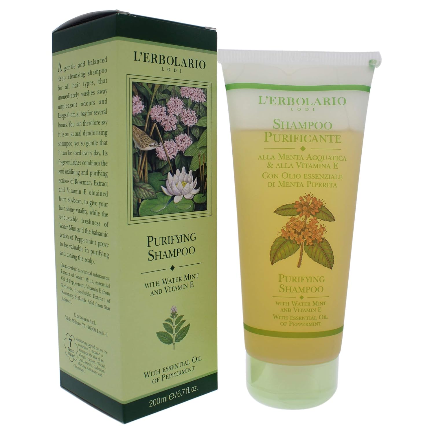 L'Erbolario Purifying Shampoo - Deep Cleanser For All Hair Types - With Water Mint And Vitamin E - Blended With Essential Oil Of Peppermint - Deodorizing Shampoo To Keep Odors At Bay - 6.7 Oz - Image 3