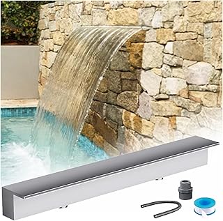 Custom Stainless Steel Waterfall Spillway Kit for Pools & Gardens Modern Overflow Fountain Feature Wall Mounted 150cm Wide Water Runoff Outlet (Silver)