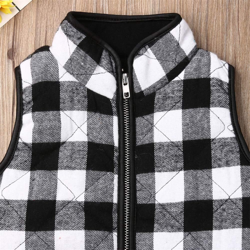 Toddler Baby Girl Plaid Zipper Jacket Kids Sleevless Fall Winter Warm Waistcoat Vest Pocket Coat Tops: Clothing