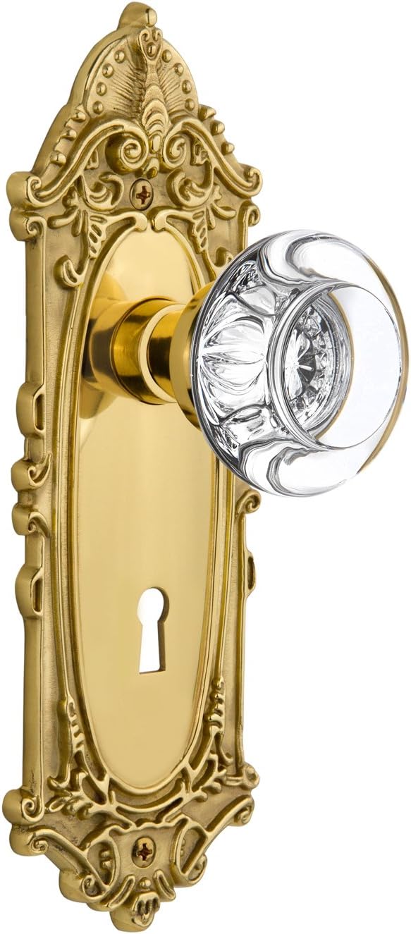 Nostalgic Warehouse Victorian Plate with Keyhole Round Clear Crystal Glass Knob, Mortise - 2.25", Oil Rubbed Bronze