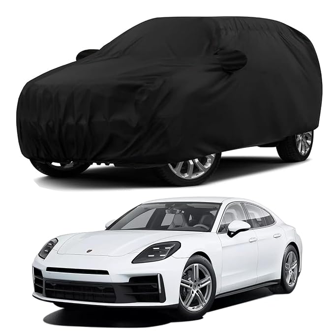 Sulfar 100% Water Resistant Car Body Cover Compatible with Mirror & Antenna Pockets for Porsche Panamera (Triple Stitched, Full Bottom Elastic, Black)