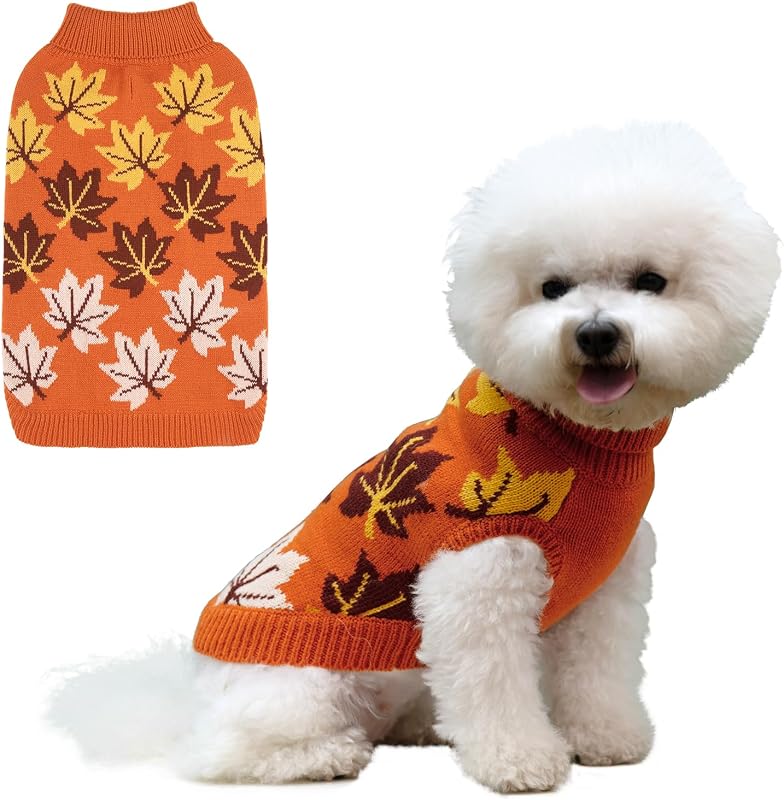 Suéter para Cães KOOLTAIL com Gola Alta e Folhas de Bordo Laranja Tamanho M