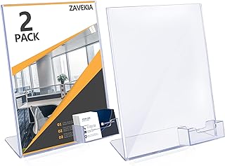 zavekia 8.5 x 11 Acrylic Sign Holder with Business Card Holder, Brochure Display Stand for desktop (8.5 x11 in/2 pack)