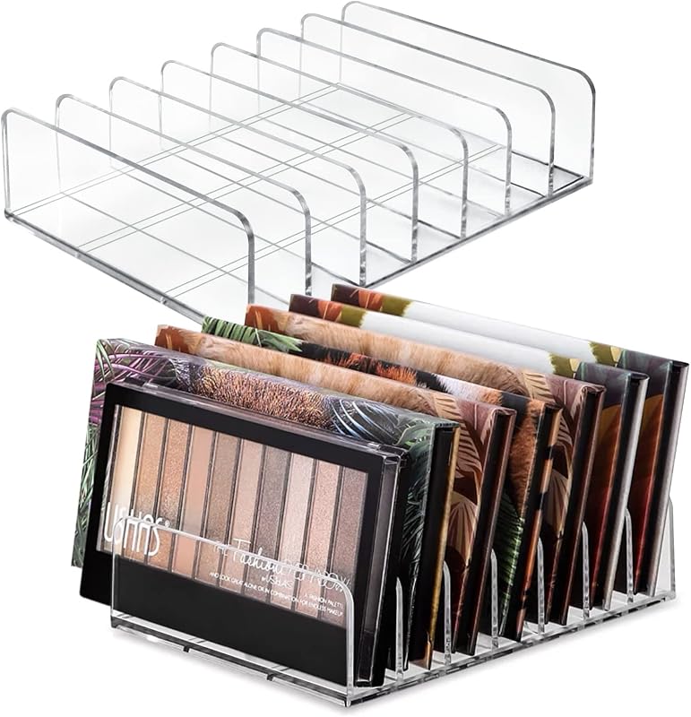 Eyeshadow Palette Organizer, Acrylic 7-Section Divided Makeup Palette Organizer Holder - Clear 2 Pack