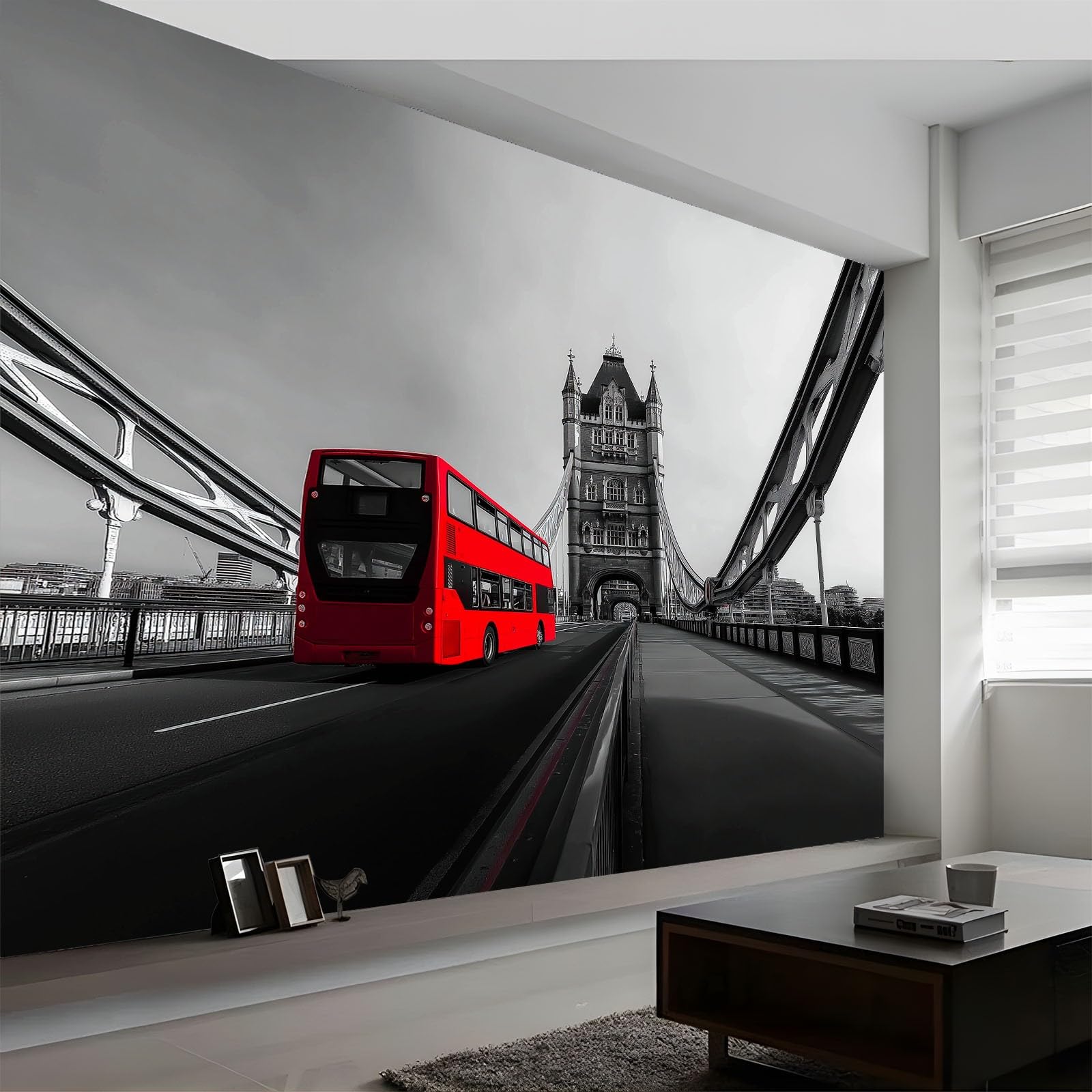 Panoramiczna fototapeta 3D, nowoczesny autobus London Bridge, fototapeta, włóknina, druk artystyczny, polar, fototapeta, dekoracja, plakat do salonu, sypialni dziecięcej, 450 x 280 cm, szara