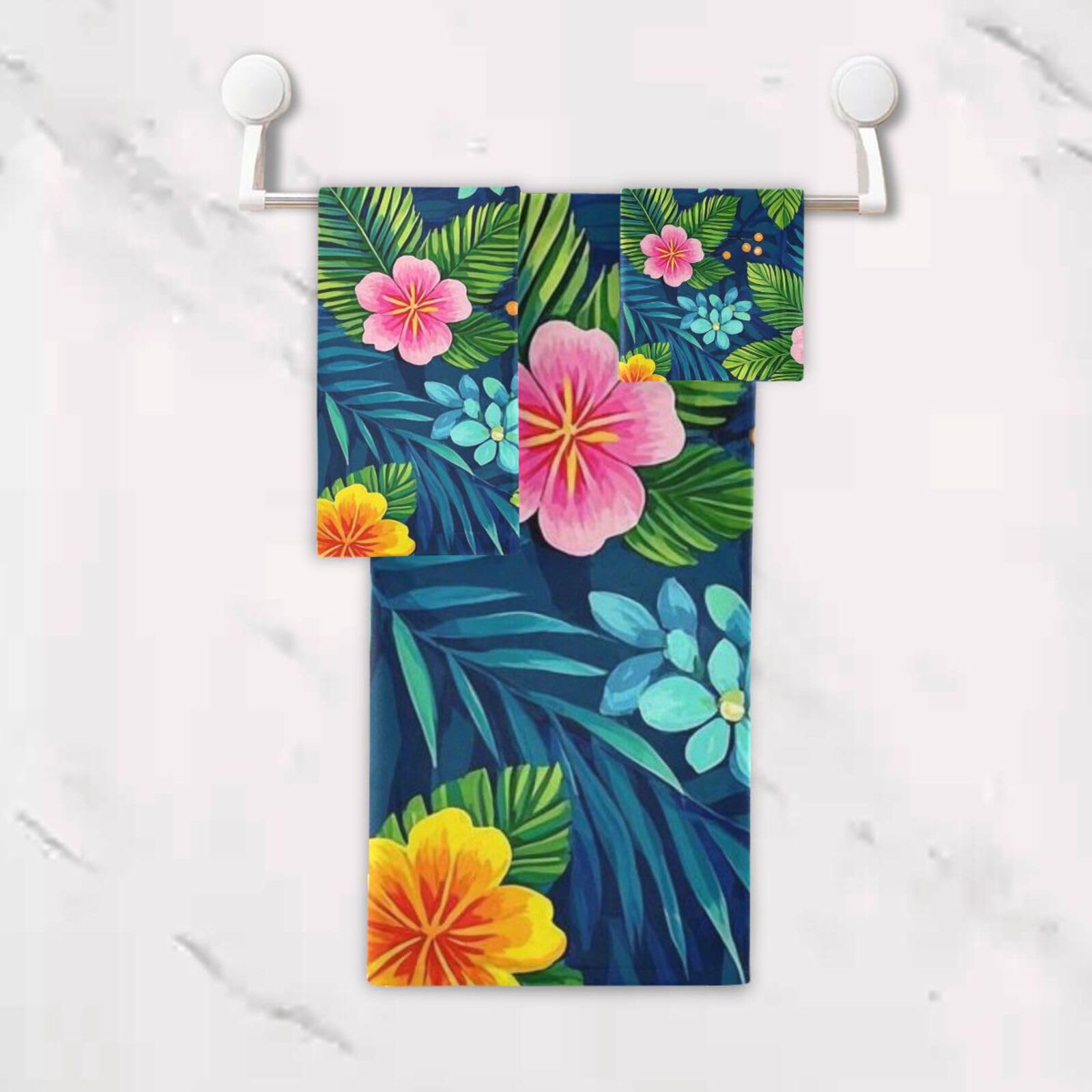 Set di 3 asciugamani decorativi colorati con foglie tropicali, 1 asciugamano da bagno, 1 asciugamano per le mani, 1 panno per la casa, cucina e famiglia