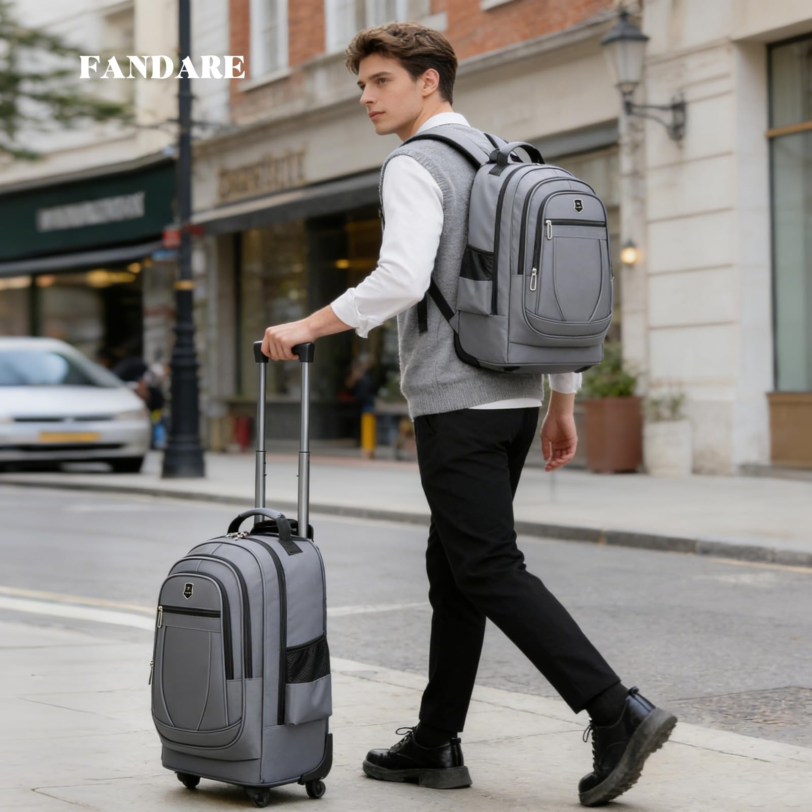 FANDARE 35L Trolleys para 15.6 Pulgadas portátiles 2 en 1 Bolsa con Ruedas Hombre Maletines Bolso para Maestra Mochila Profesor con Ruedas Mochilas de trabajo Bolsa Roller para Viajes Negocios
