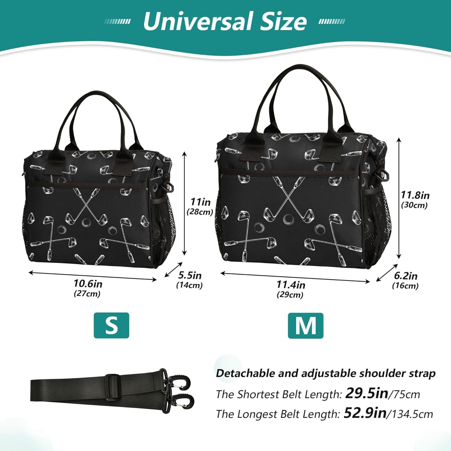 Golf Balls Theme Lunch Bag Reusable Lunch Tote Bags Insulated Cooler Lunch Box Food Container for Men Women Adults