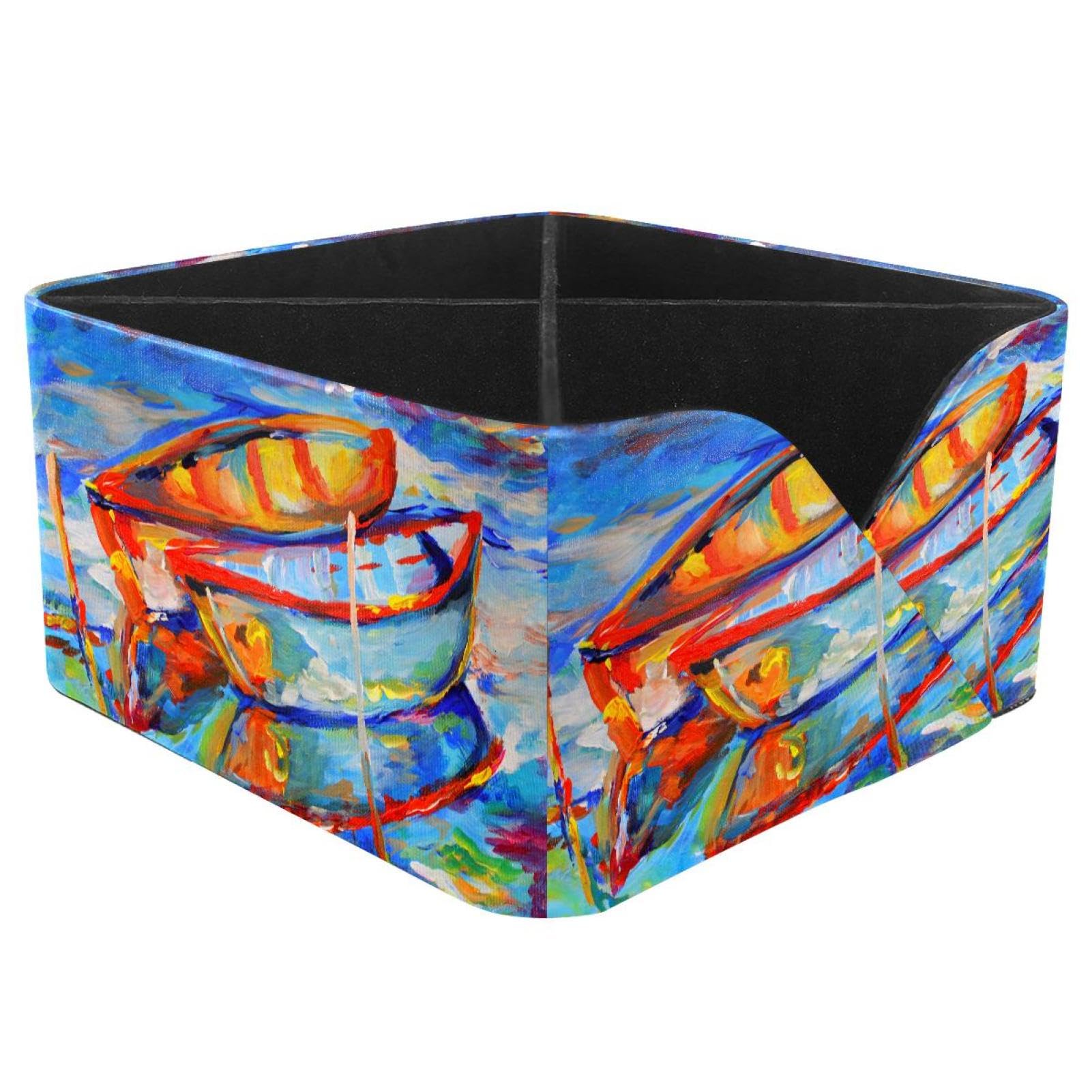 KengjuTesu Boat Painting Desktop Organizer Pen Holder, Rectangular Pencil Cup for Office, Study and Makeup Stations