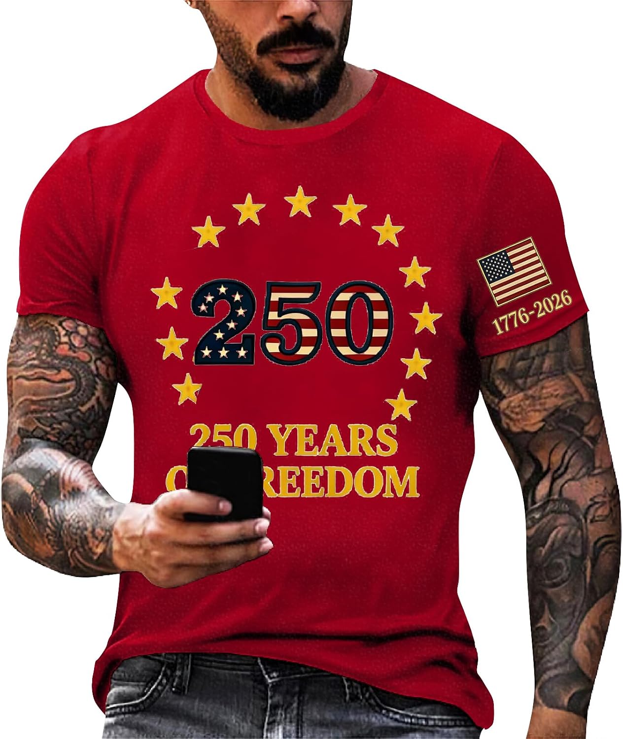 Ymosrh Men's American 250th Anniversary Shirts Short Sleeve Graphic Print Casual Athletic Workout T-Shirt, M-3XL