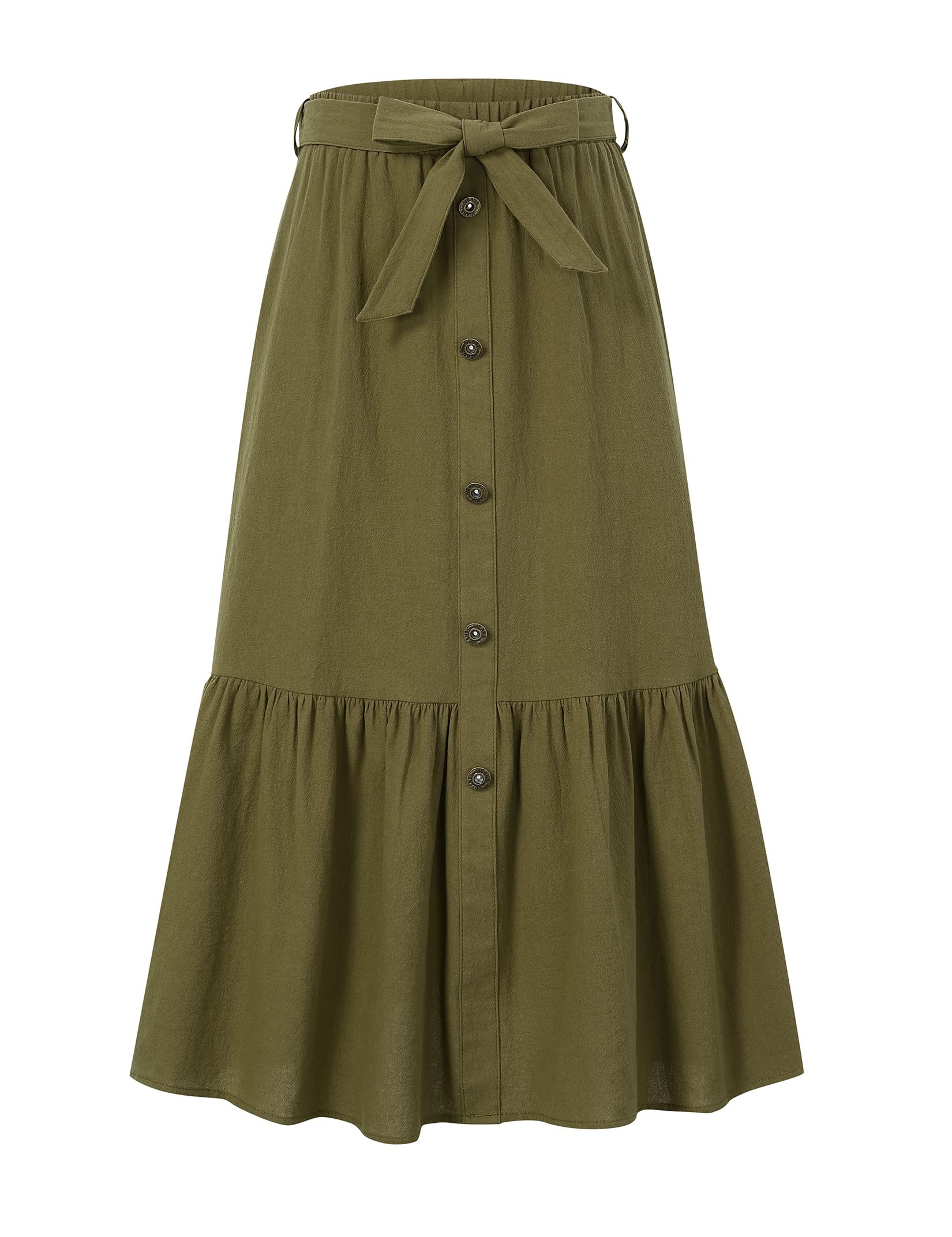 Maxi Skorts Skirt for Girls Button Front High Waisted Long Skirt with Belt Ruffled Skirts with Pocket 3-12Years