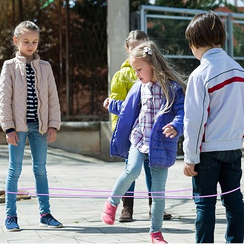 Miniatura 5 de Gejoy 6 piezas de cuerda de saltar china de 157 pulgadas, cuerda elástica china ajustable, juego de salto para ejercicio al aire libre (morado, azul)