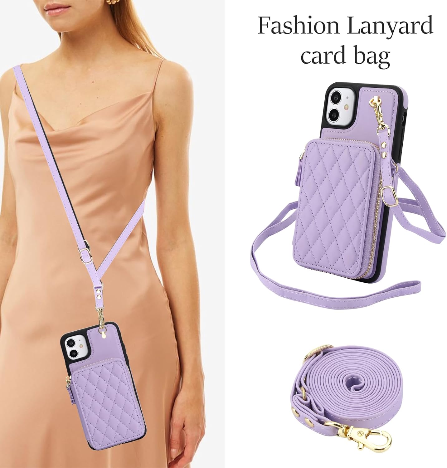 Phone Case for iPhone 11 6.1 Wallet Cell Cover with Tempered Glass Screen Protector Wrist Crossbody Strap RFID Blocking Credit Card Holder iphone11case iPhone11 i Phone11 11s XI 11R Women Girls Purple