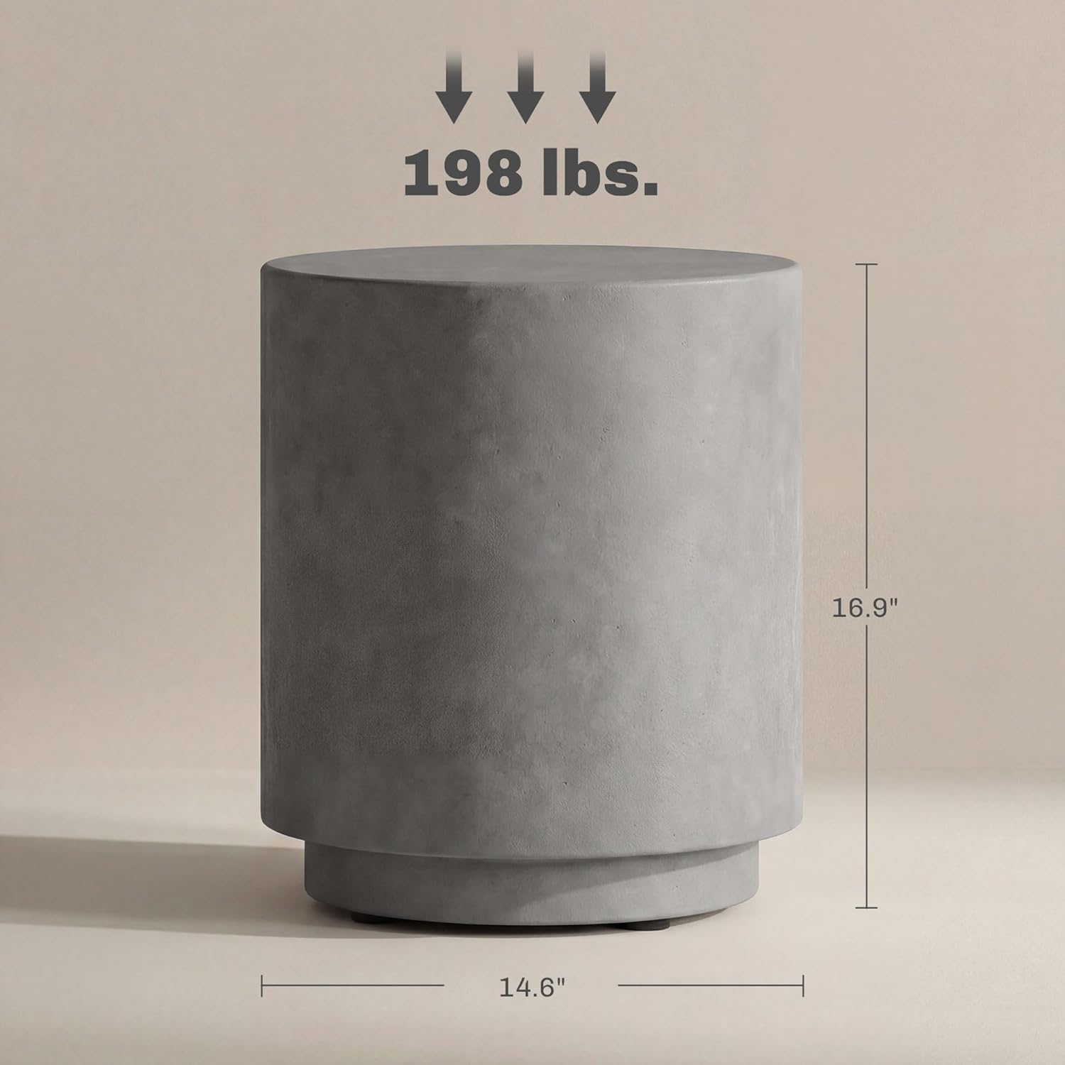 HOMCOM Outdoor Side Table, Round Small End Table with Concrete Finish for Indoor, Patio, Backyard, Pool, Porch, Garden, Lawn, Light Gray