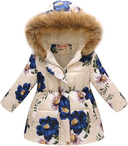 Miss Bei Girl's Kids Toddler Winter Flower Print Parka Outwear Warm Cotton Coat 