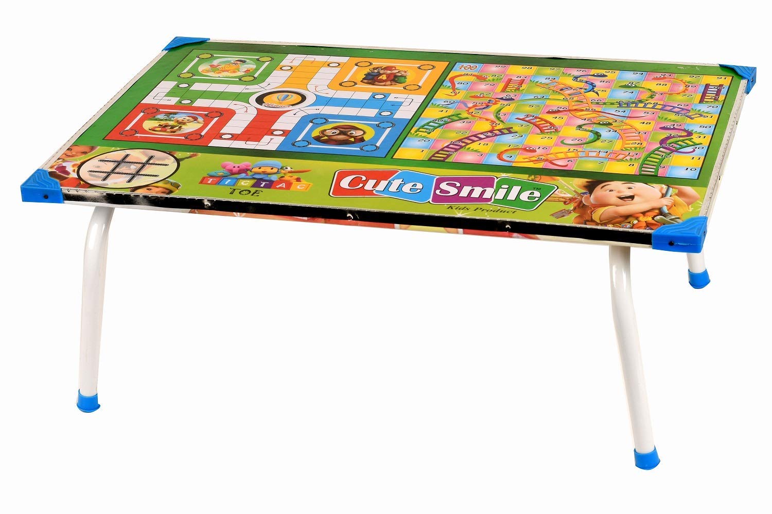 Cute Smile Foldable Bed Table | Big Ludo, Snakes and Ladders, Tic-Tac-Toe Printed | Multipurpose Study Desk with Peaces(Geetiyan) Included