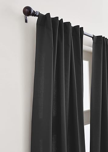 Miniatura 3 de Solino Home Cortina de lino y algodón negro de 63 pulgadas, estilo 2 en 1, para colgar con bolsillo para barra y pestaña oculta, cortina de 52 x 63