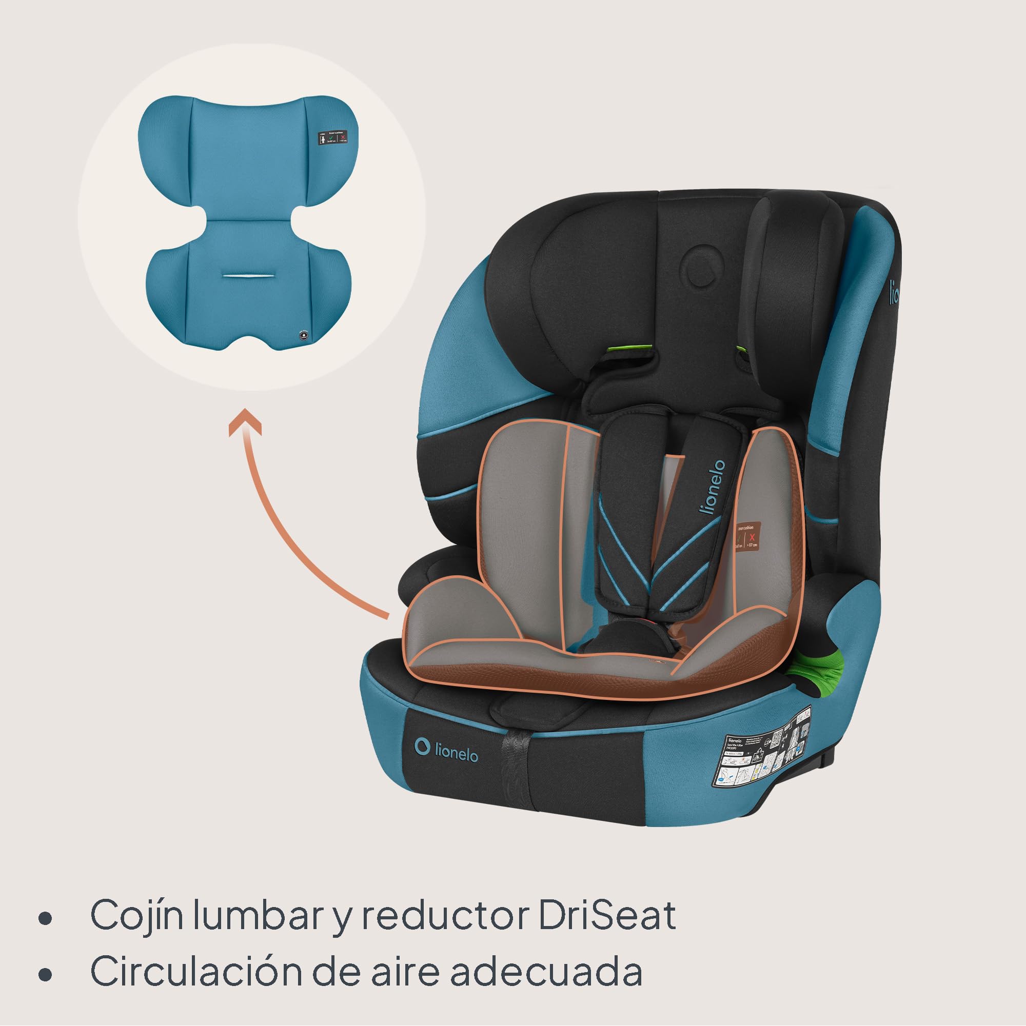 LIONELO LEVI FIX I-SIZE Silla coche bebé 76-150 cm hasta 36 kg, Grupo 1 2 3, Protección lateral, 10 niveles de Ajuste del Reposacabezas, Fijación ISOFIX y Top Tether, R129 i-Size