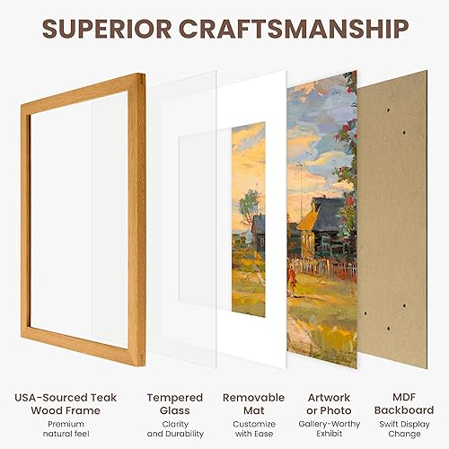 Miniatura 5 de Fun Memories Marco de fotos de 5 x 7, madera de teca de origen estadounidense con vidrio templado HD, marco de madera de 5 x 7 pulgadas, marco de