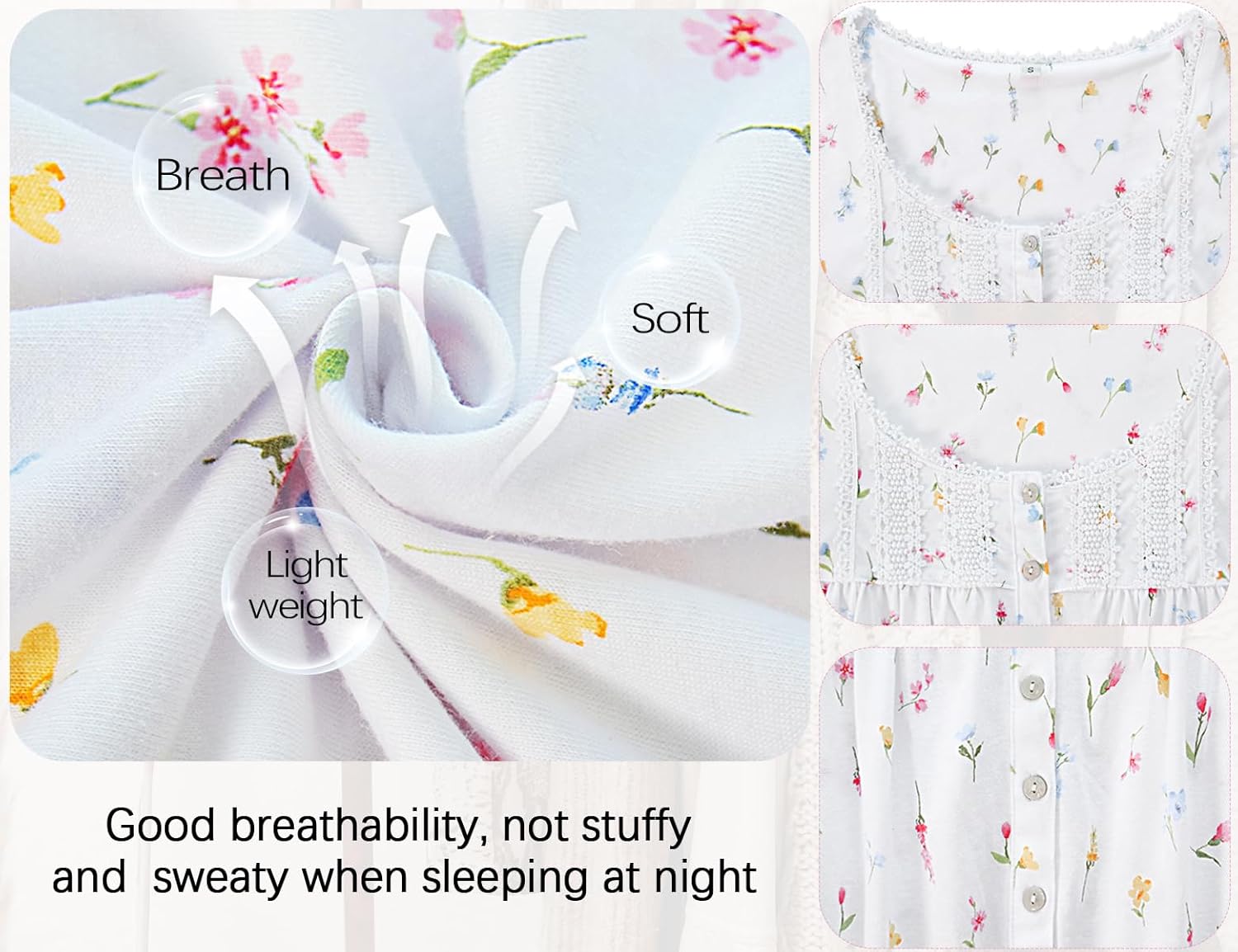 MZROCR Cotton Nightgowns For Women Long Sleeve Night Gowns Soft Women's Sleepwear Loungewear for Women Ladies Nightgowns - Image 4