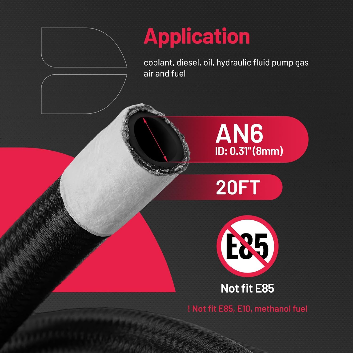 BDFHYK 6AN Fuel Line Kit, AN6 CPE Fitting Kit, Ls Swap Fuel line kit, 20FT Nylon Stainless Steel Braided Fuel Hose(3/8" ID)