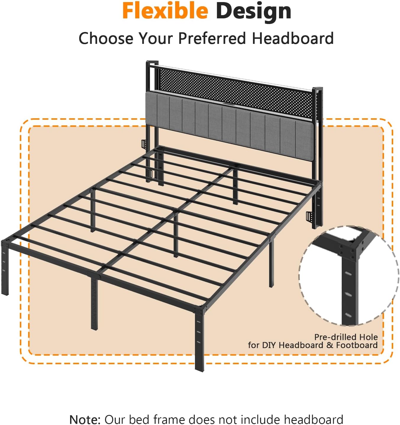 Bonnlo King Size Bed Frame 18 Inch Platform Bed Metal Mattress Foundation,Heavy Duty Steel Slat Support,No Box Spring Needed,Black
