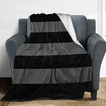 Plush Throw Blanket, Black and Gray Silver Stripes Throws for Couch Sofa Bed Warm Blankets Lightweight Decorative Farmhouse 40 X 50
