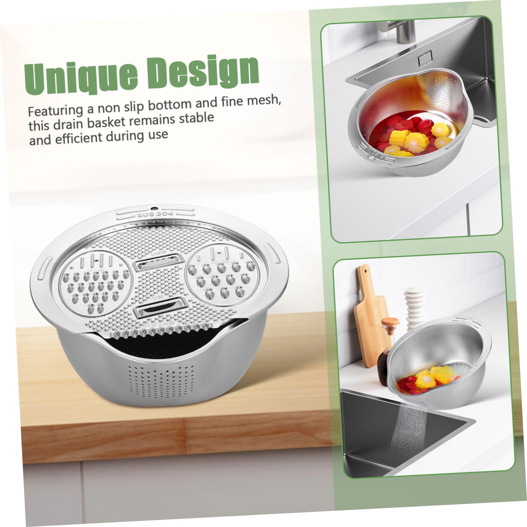 GLEAVI Lavadero de Arroz Acero Inoxidable Colador Multifuncion para Cocina Tazón Escurridor Alimentos Lavar Arroz Fruta Vegetales