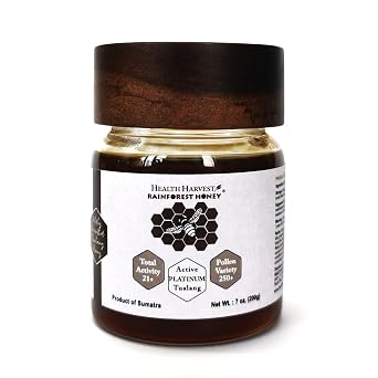 Premium Tualang Platinum Honey 7oz TA 21+, Pollen Variety 250+ Supreme Choice for Rehabilitation, Wild-ripening on 250ft Treetop, Raw, Unpasteurised, Unfiltered