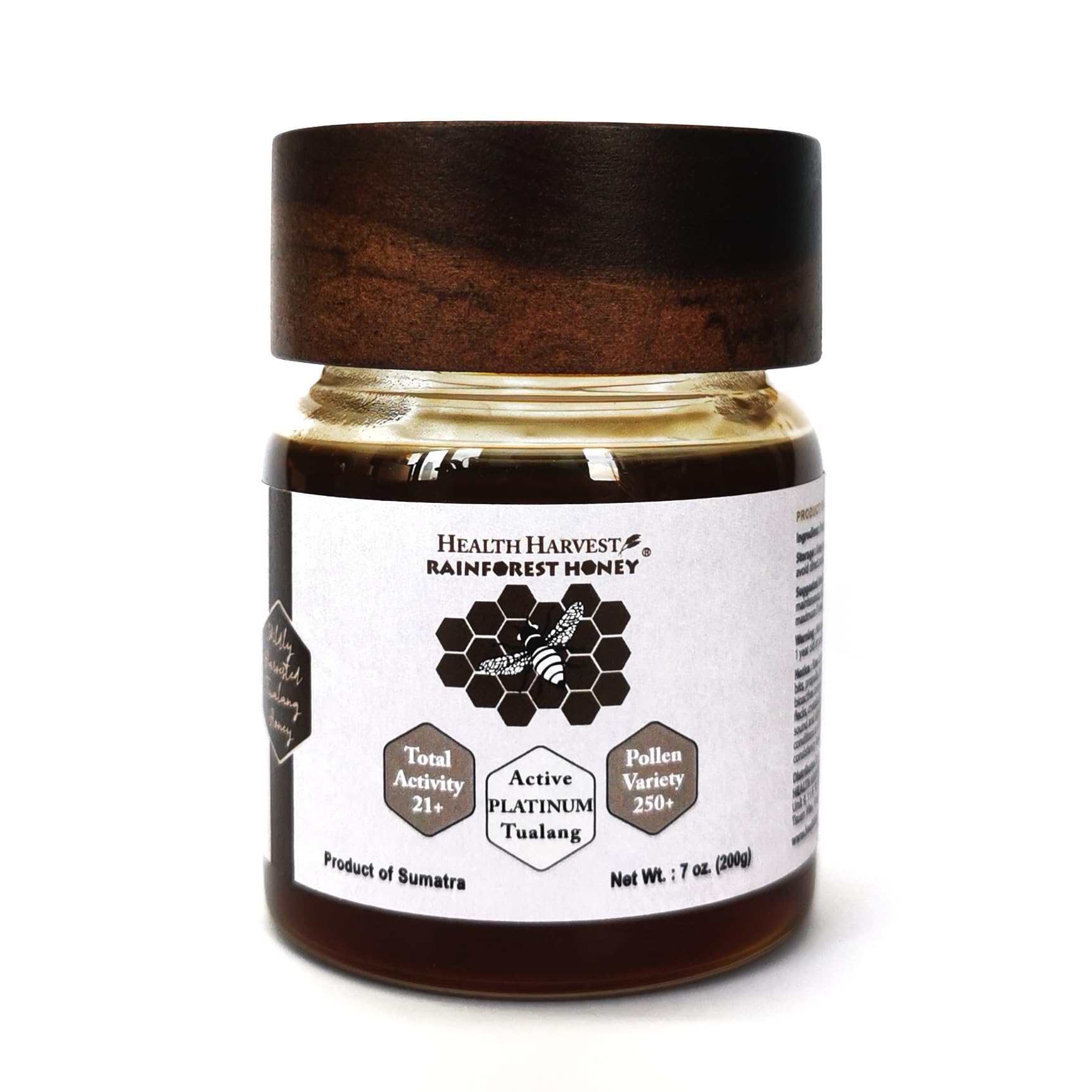 Premium Tualang Platinum Honig, 200 ml (TA 21+, Pollenzahl 6,5 M+, Pollensorte 250+), höchste Wahl für Rehabilitation, Wild-Reifung auf 76 m Baumkrone, roh, unpasteurisiert, ungefiltert